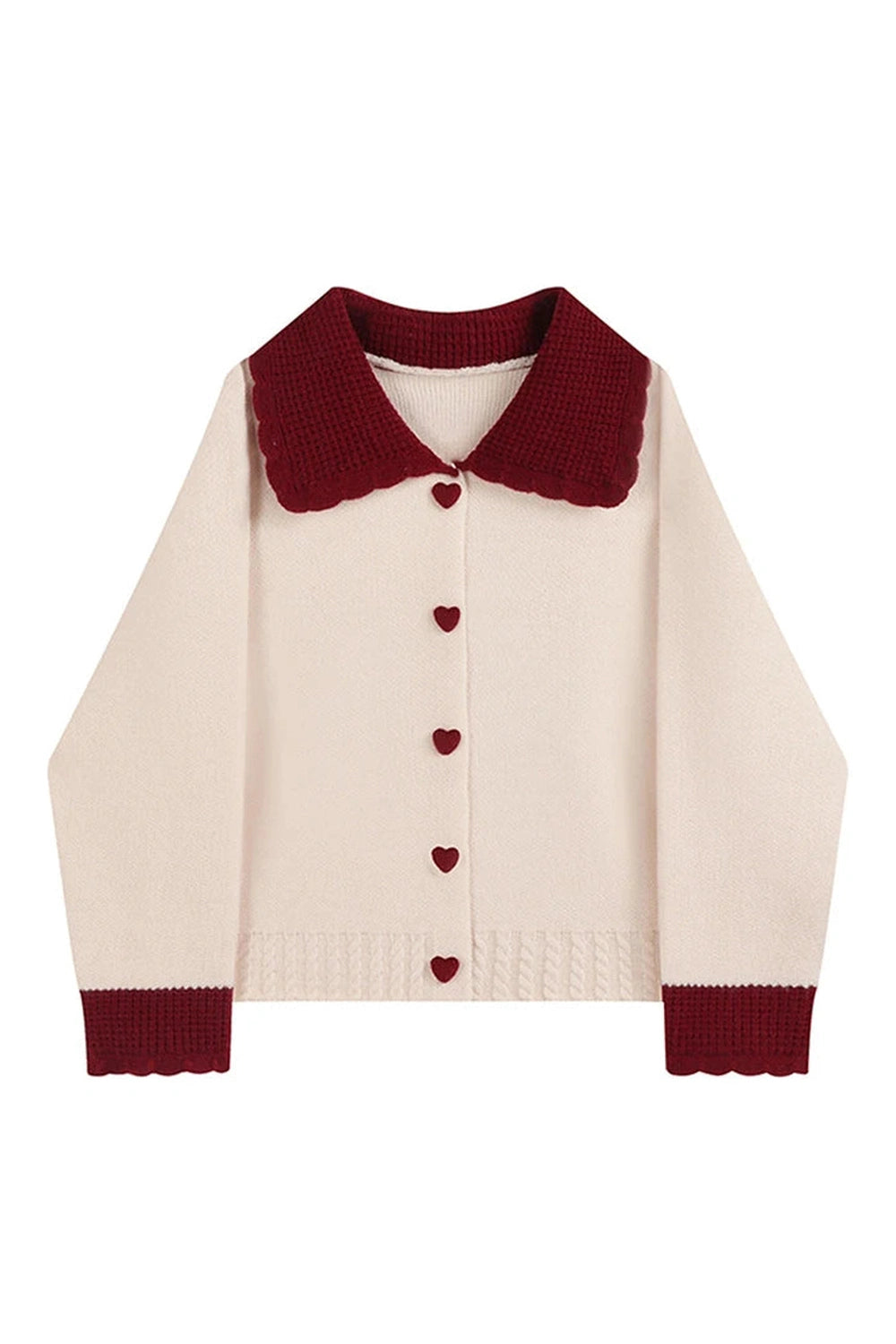 Heart Button Contrast Collar Cardigan