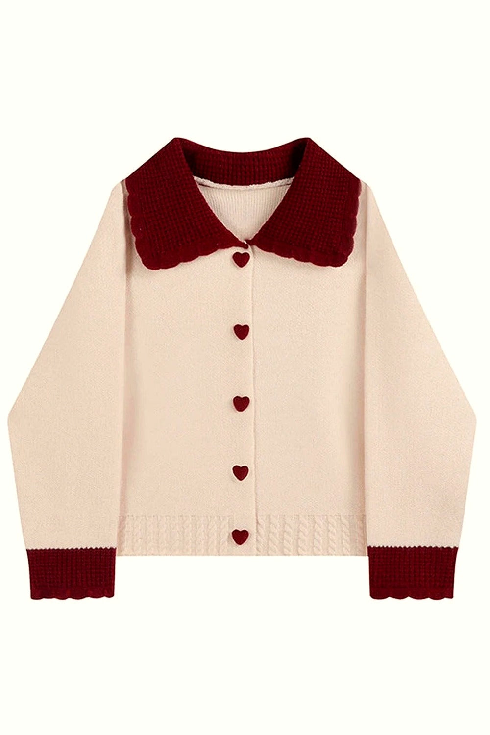 Heart Button Contrast Collar Cardigan