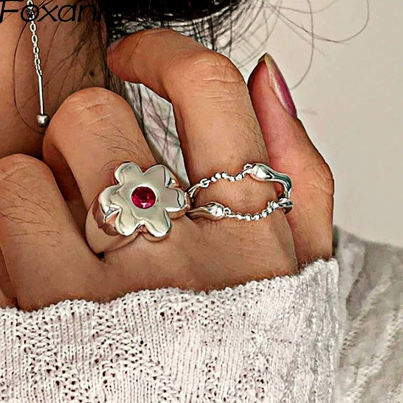 Silver Bloom Ädelstensring Set