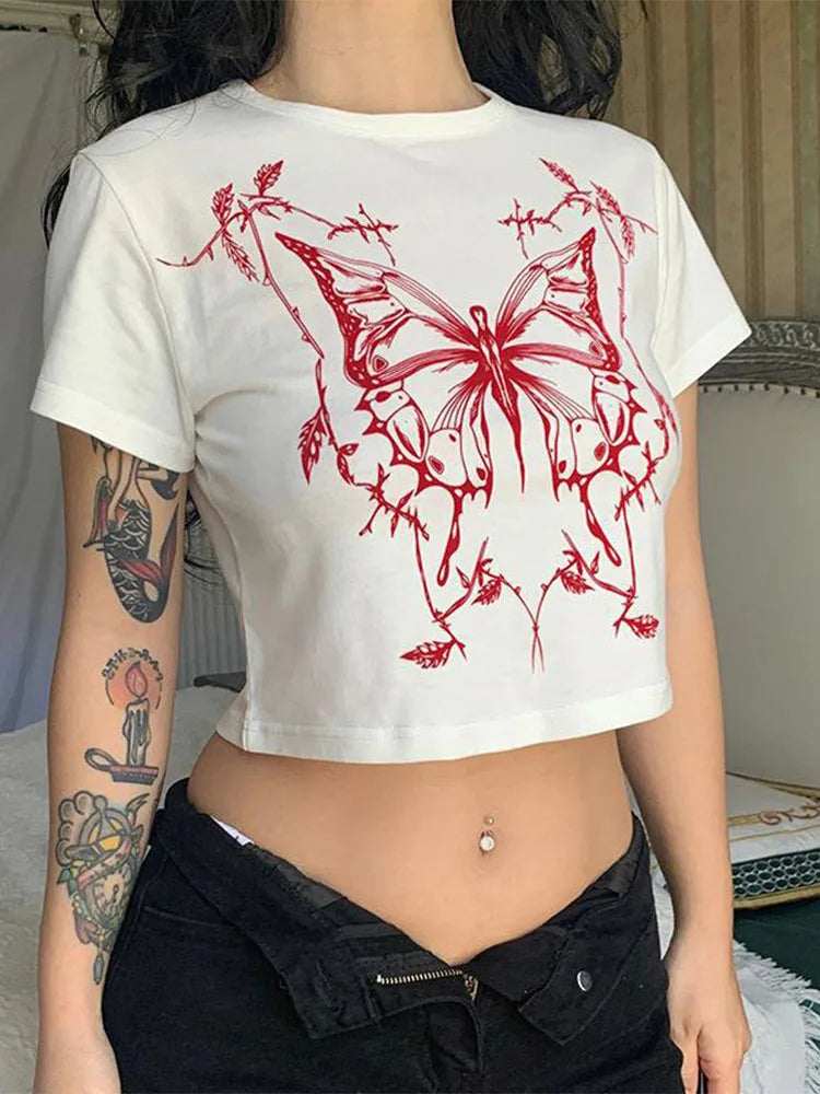 Crimson Thorn Butterfly Crop Top
