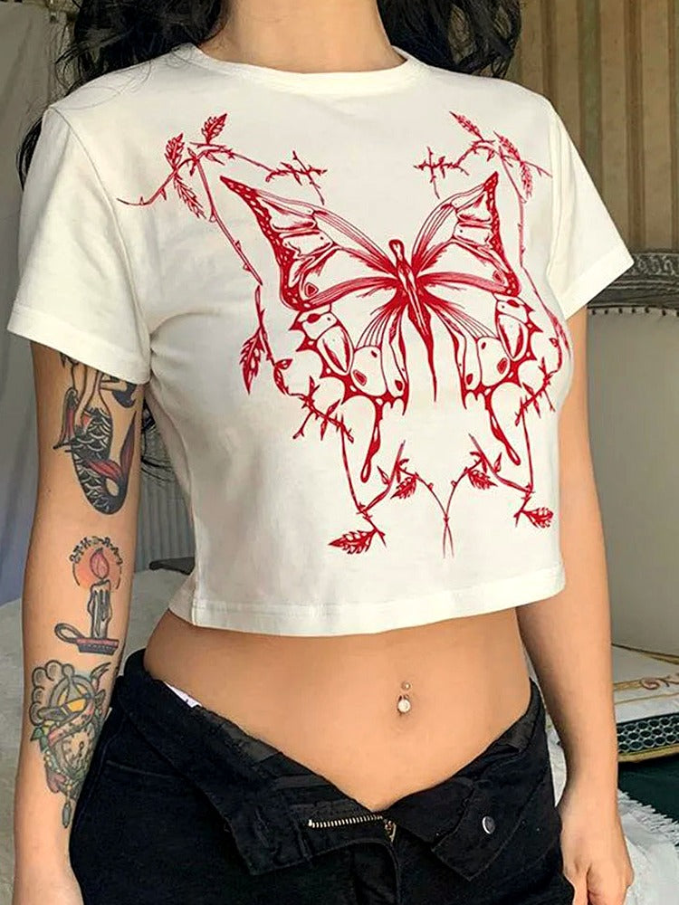 Crimson Thorn Butterfly Crop Top