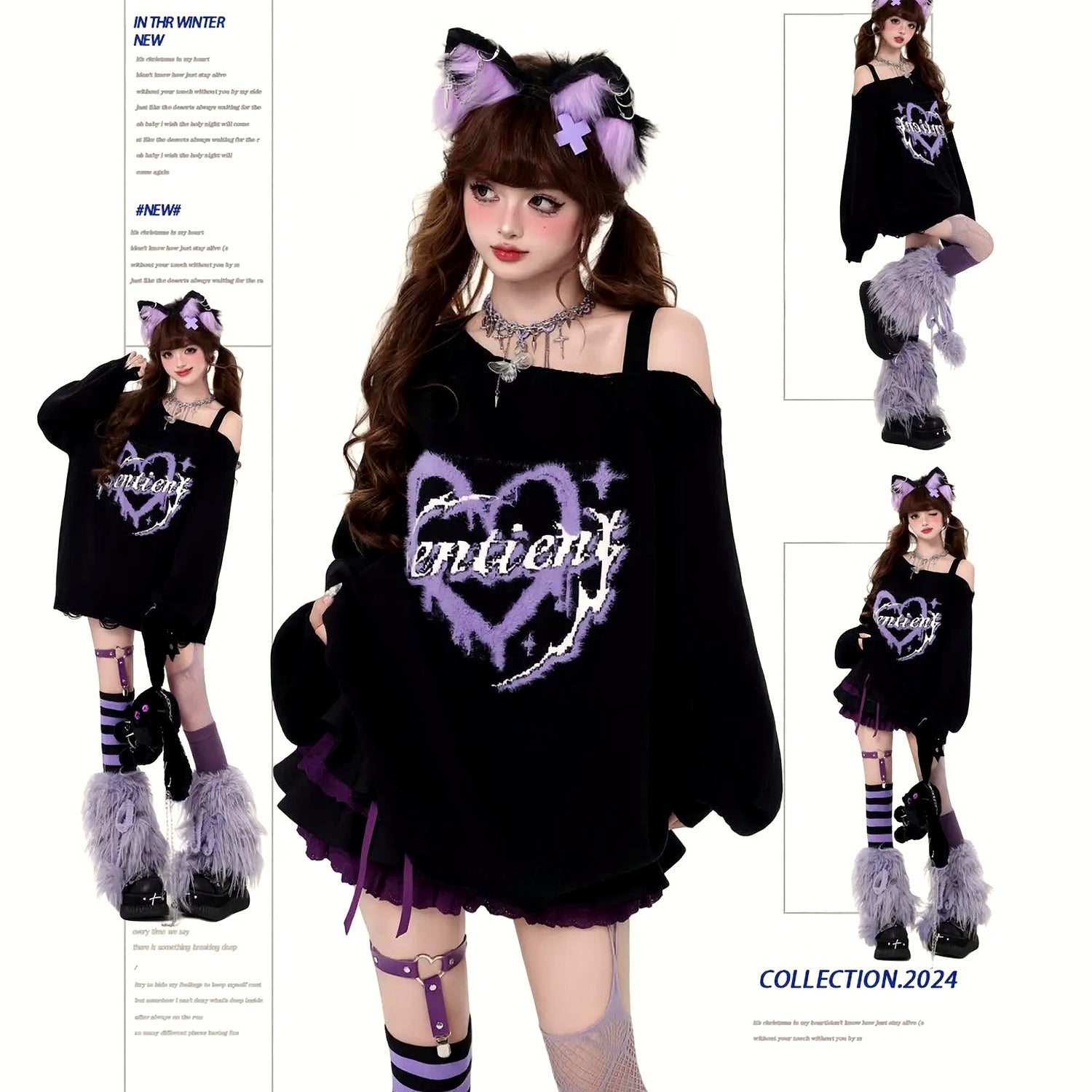 Oversized Edgy Heart Graphic Sweater