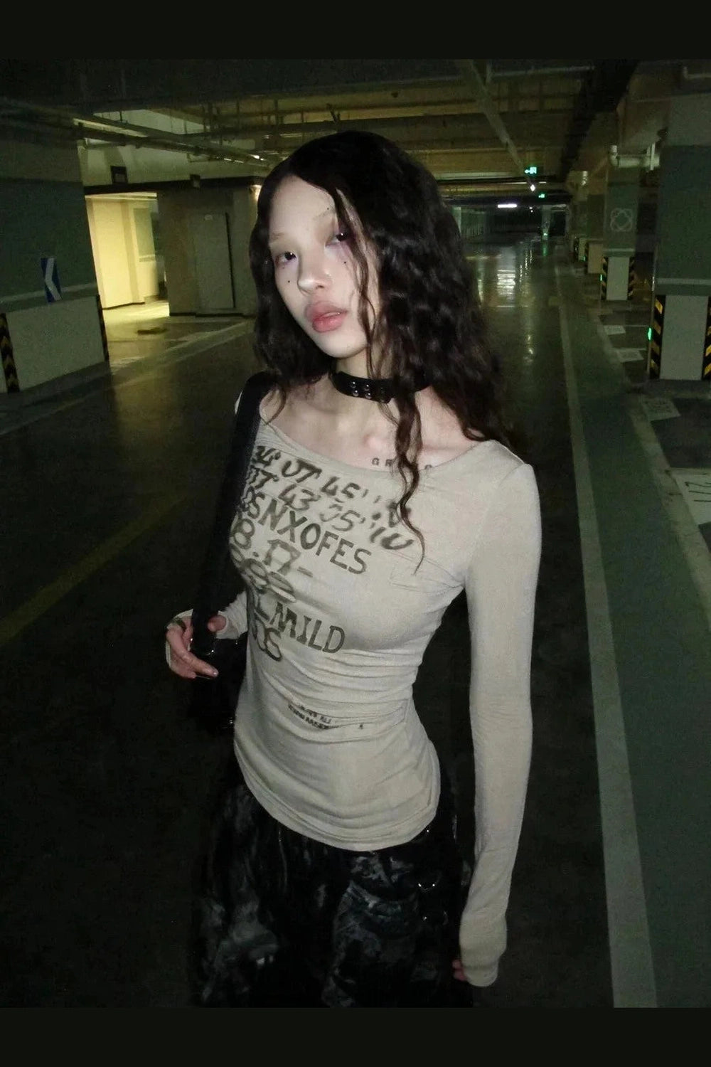 Distressed Graphic Long Sleeve Top