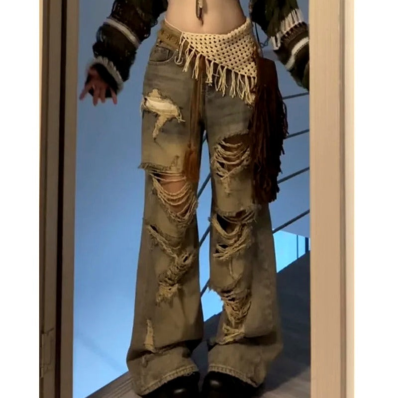 Shredded Grunge Flare Jeans