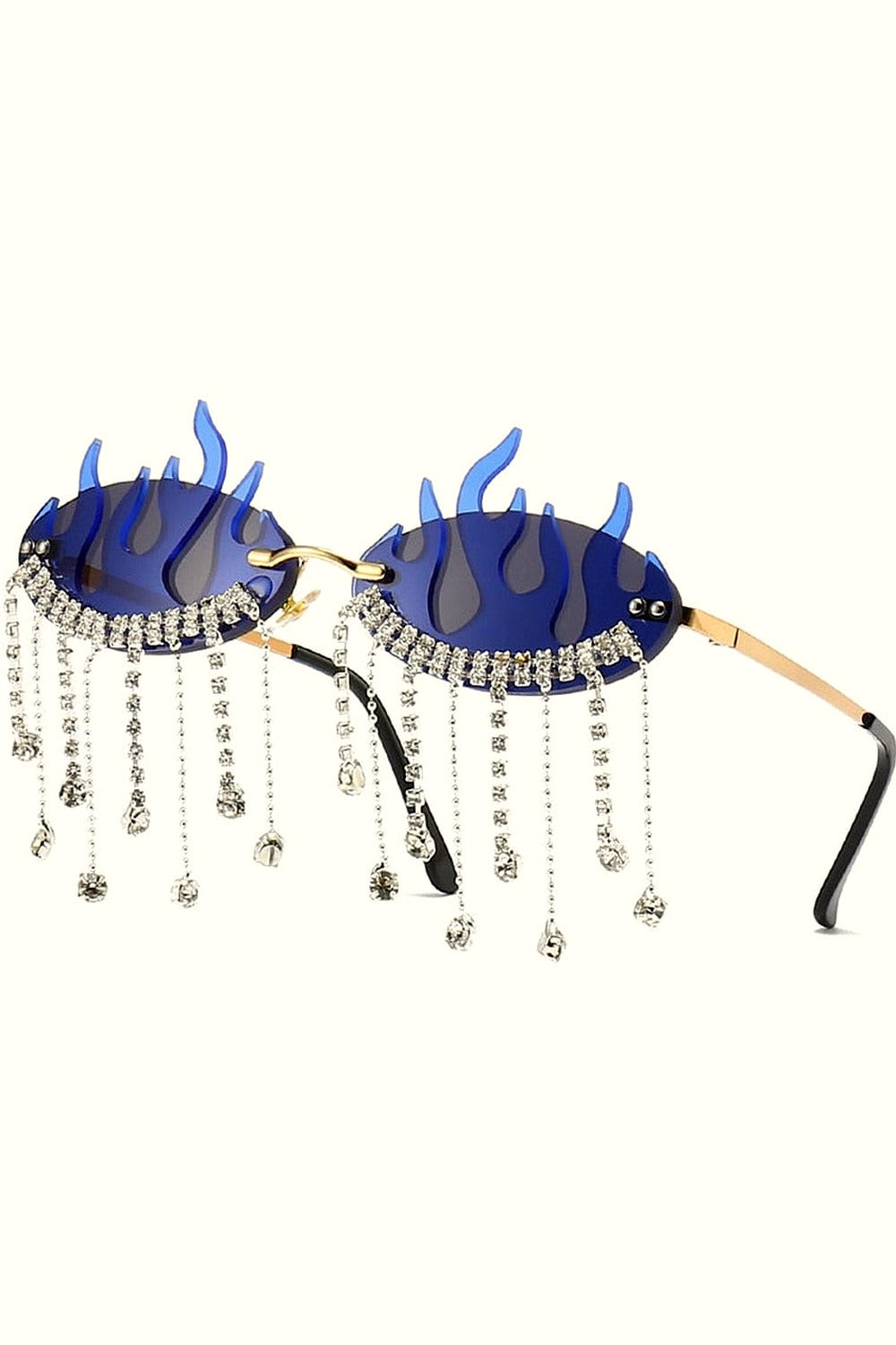Y2k Rhinestone Flame Wave Sunglasses
