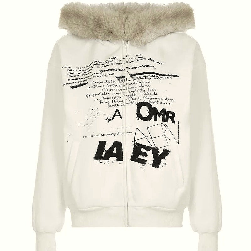 Scribble Core Faux Fur Hoodie