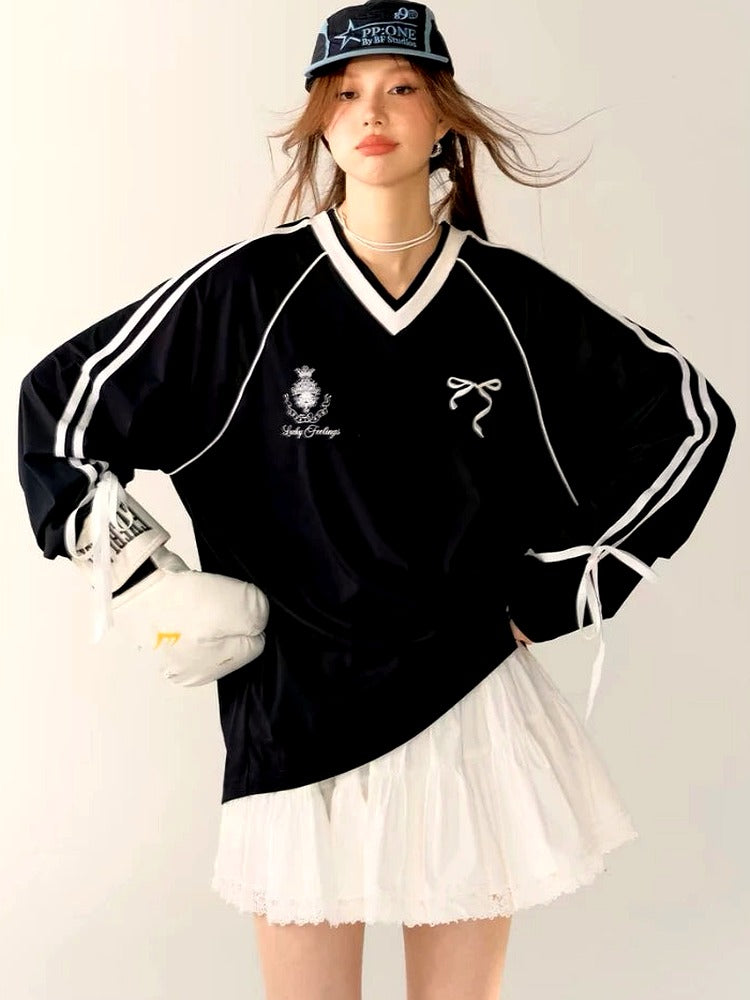 Oversize-Jersey-Oberteil mit Schleifenmuster