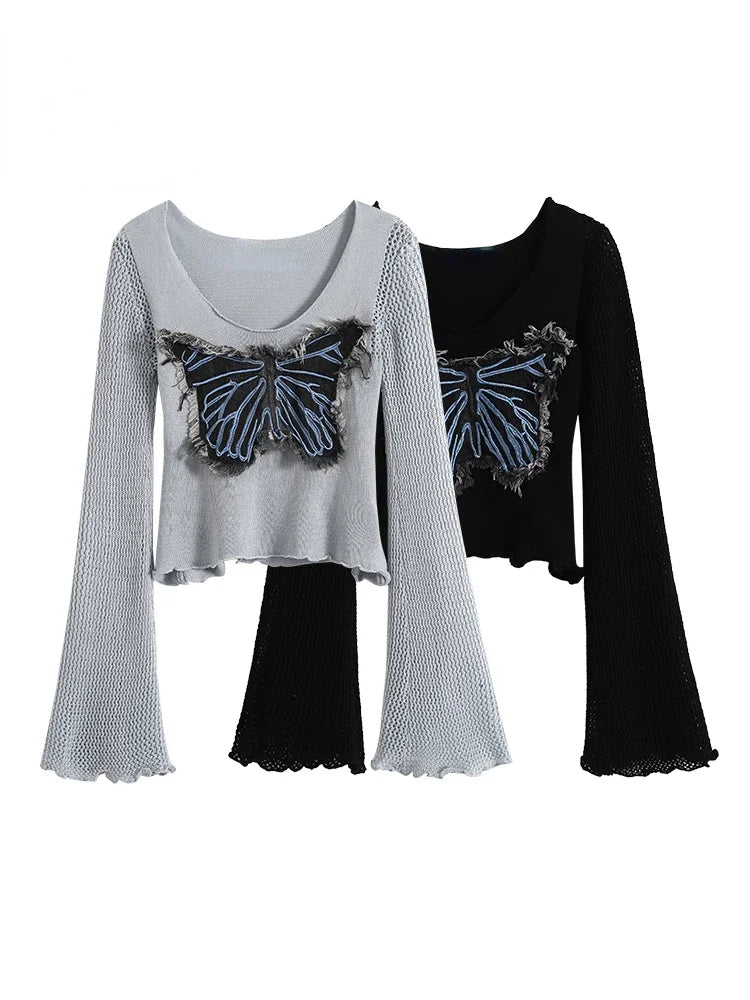 Frayed Butterfly Bell Sleeve Top