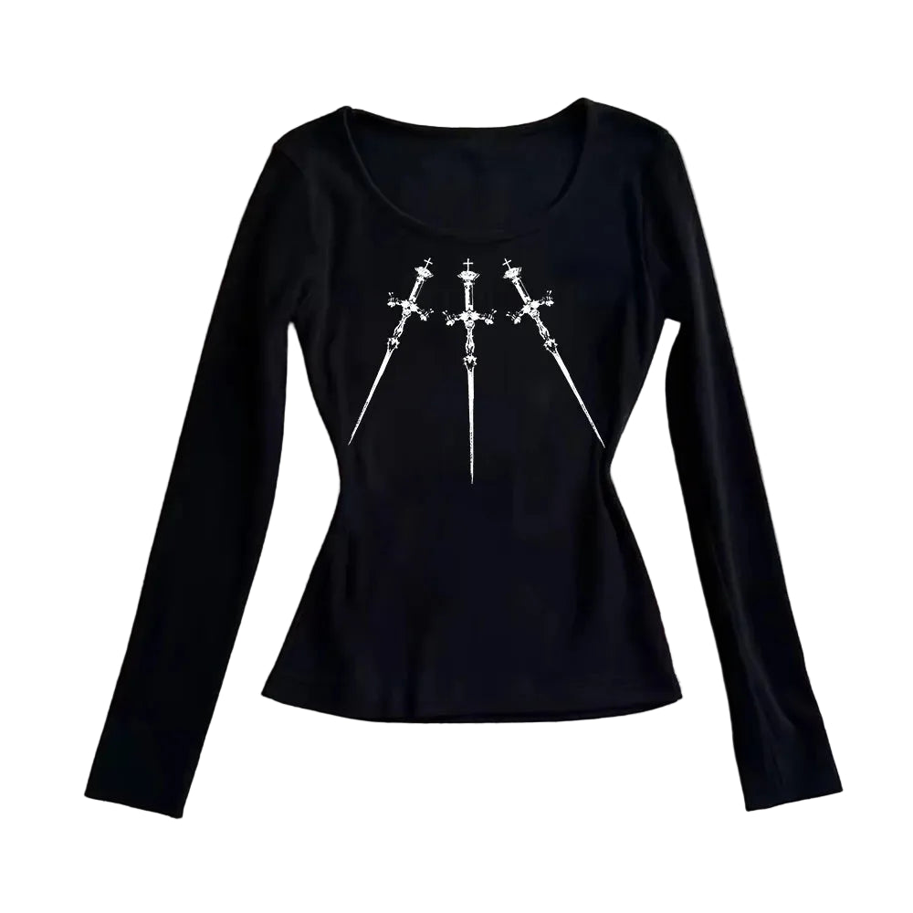 Goth Y2k Three Swords Long Sleeve T-Shirt