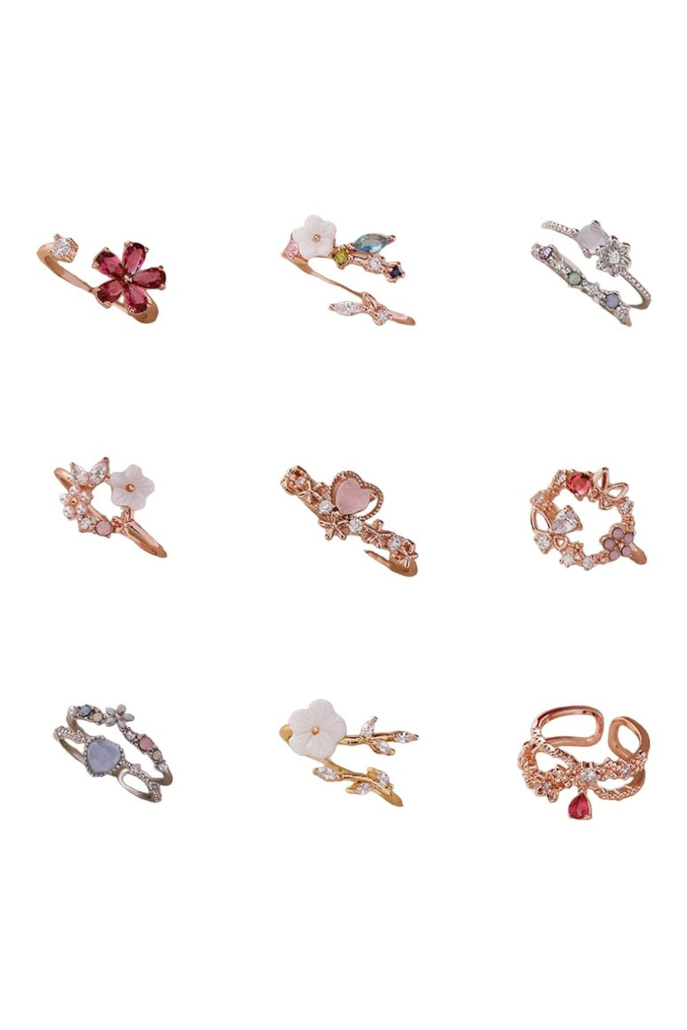 Y2k Aesthetic Crystal Flower Ring