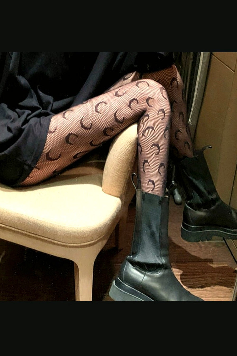 Y2k Alt Moon Pattern Tights Fishnet