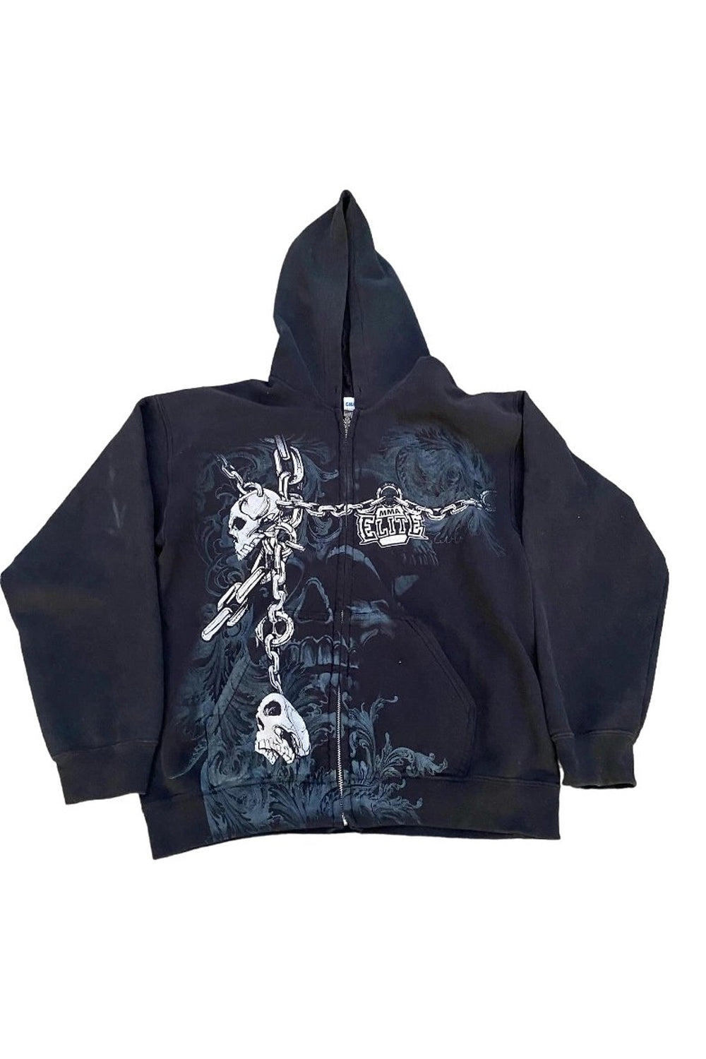 Y2k Alt Skull Print Zip Up Hoodie