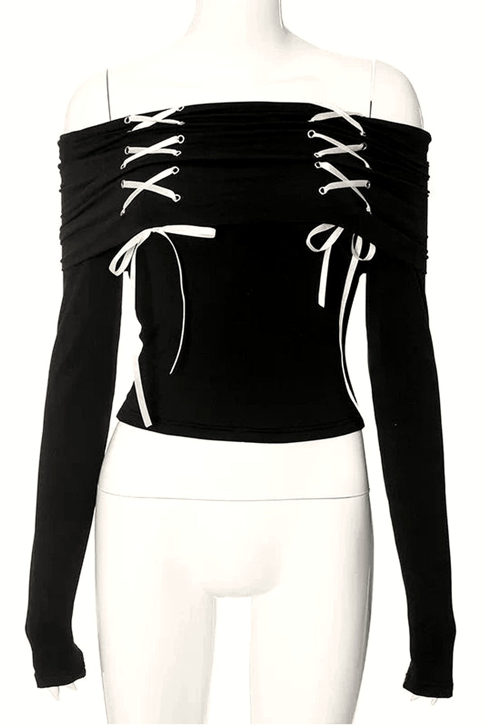 Y2k Alt Lace Up Off Shoulder Tee