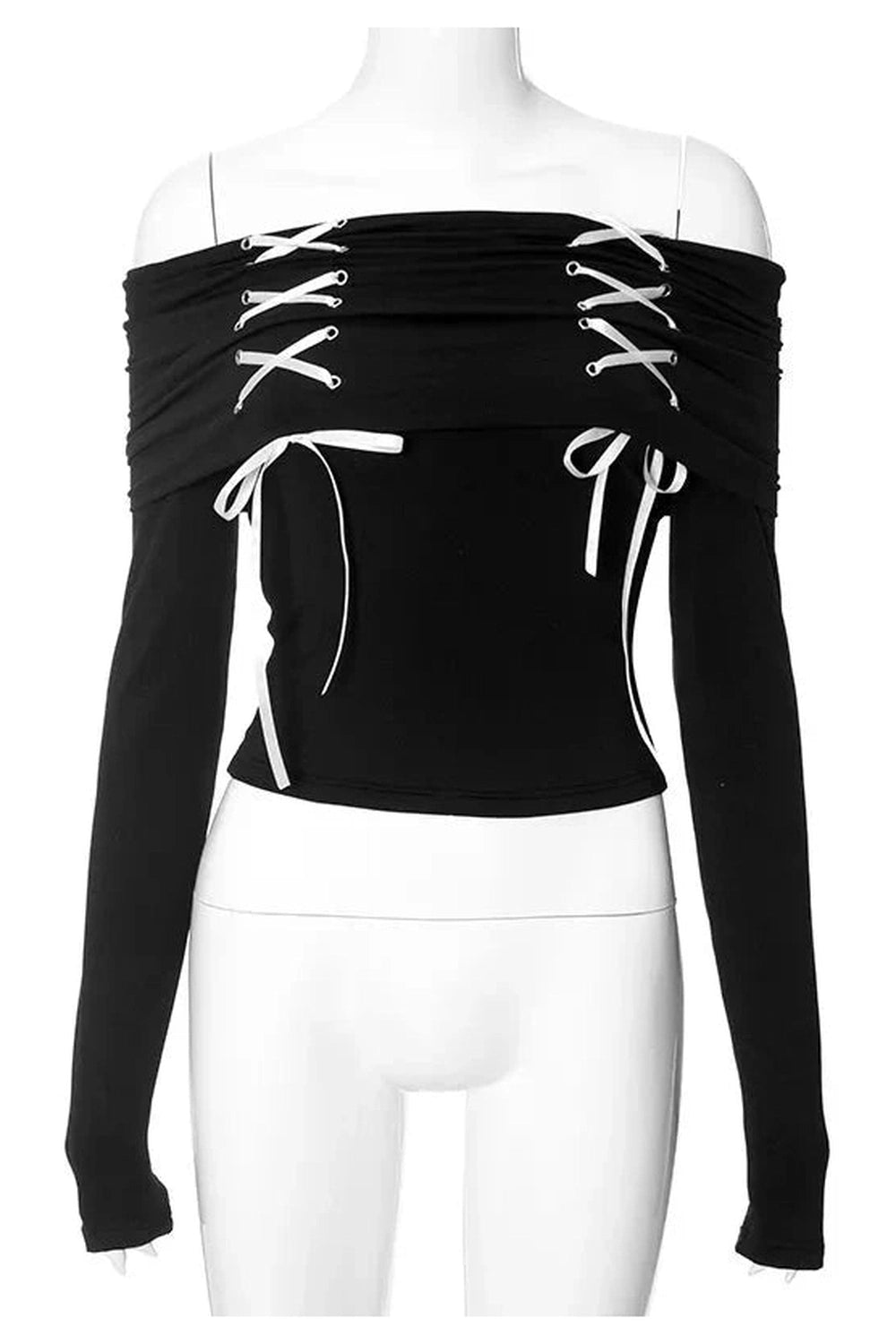 Y2k Alt Lace Up Off Shoulder Tee