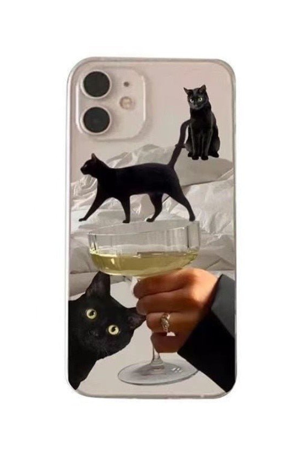 Y2k Artsy Funny Black Cat Wine Case for iPhone