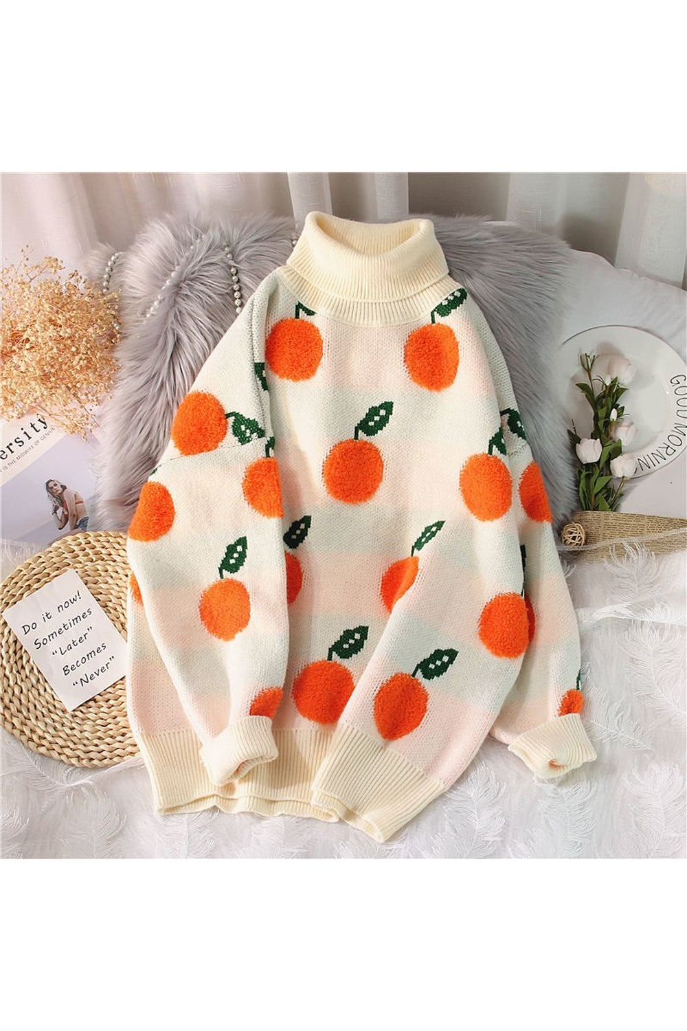 Y2k Autumn Winter Cherry Pattern Sweater