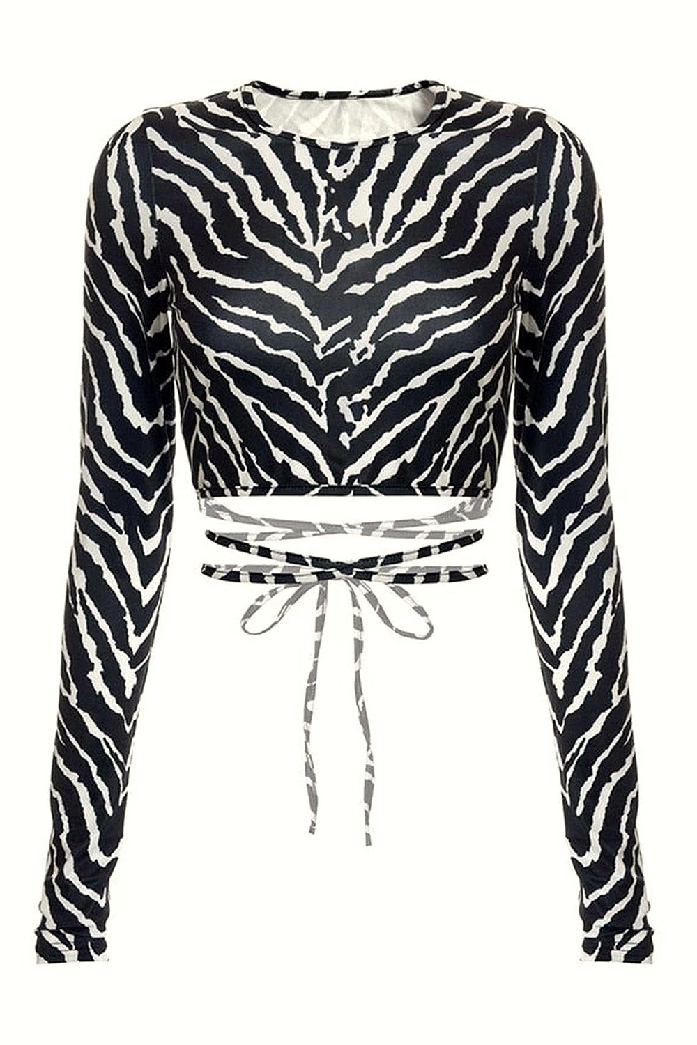 Y2k Backless Long Sleeve Zebra Crop Top