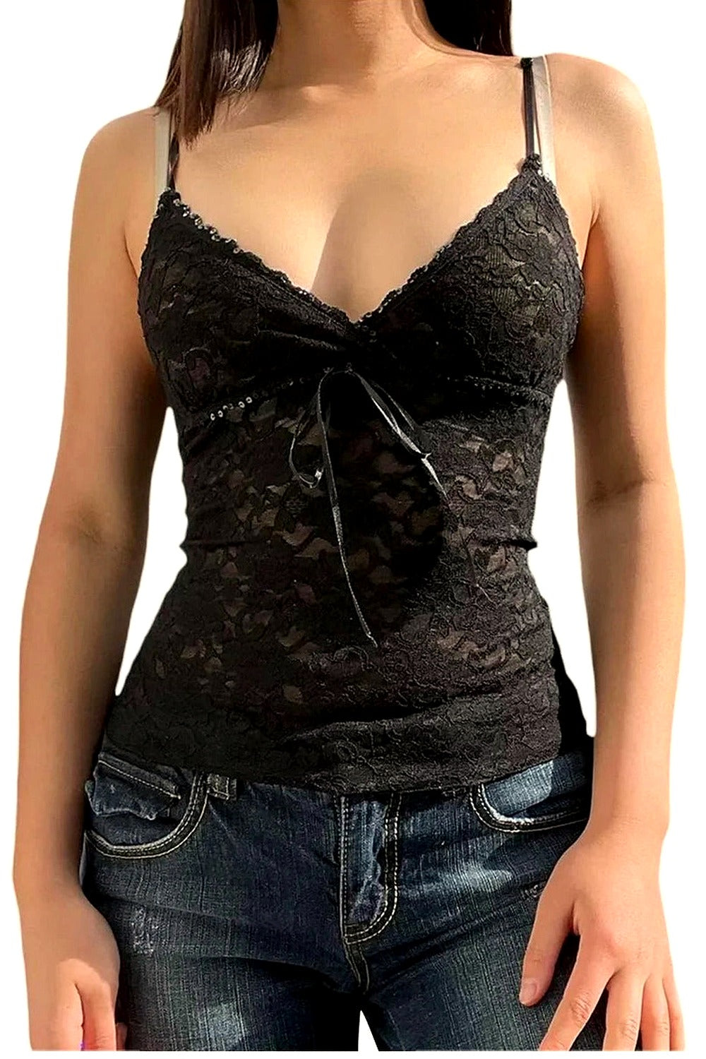 Y2k Black Lace Cami Crop Top