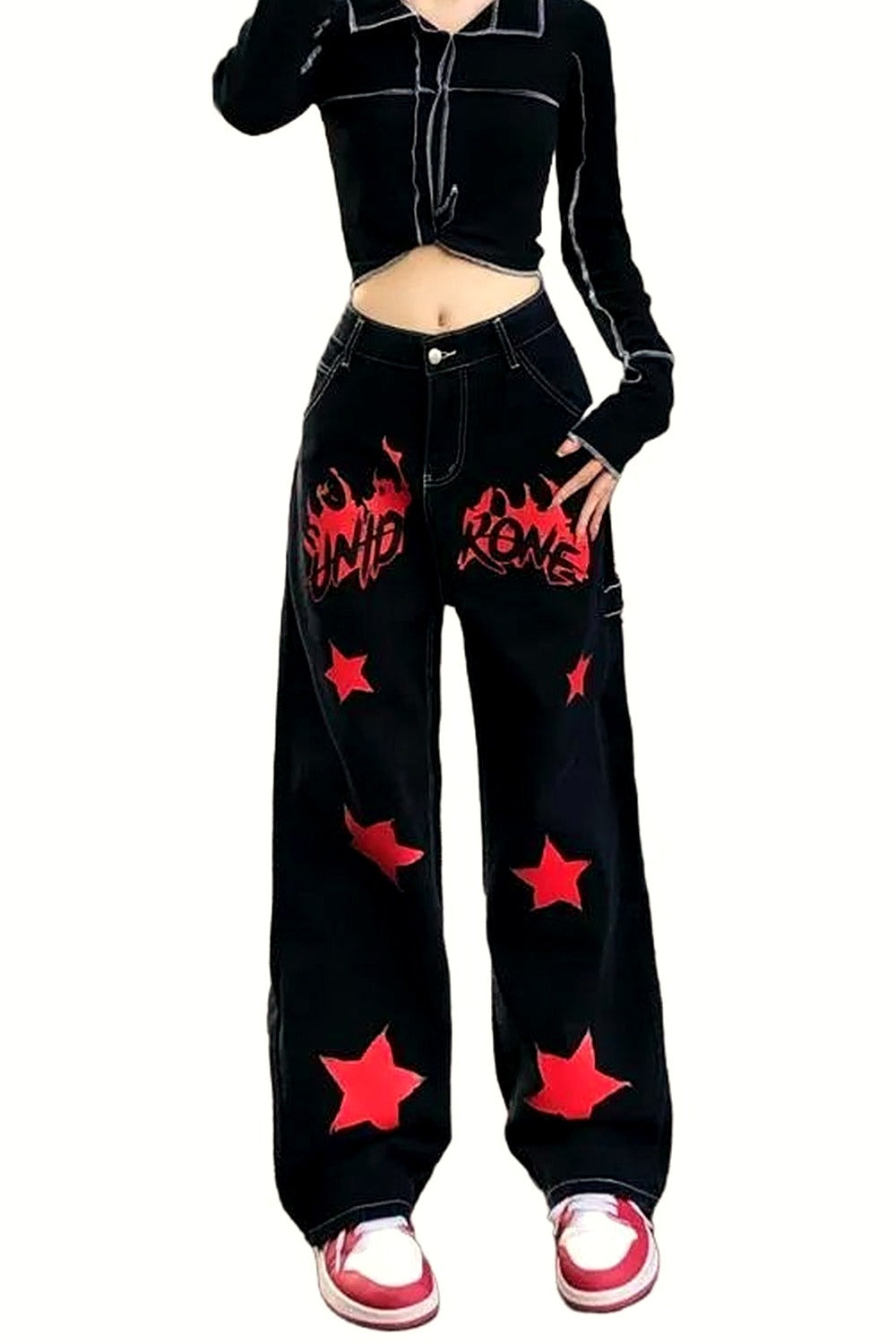 Y2k Black Red Star Jeans