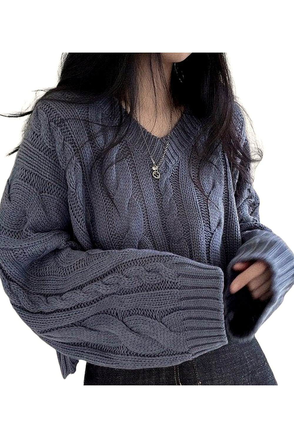 Y2k Blue V Neck Winter Sweater
