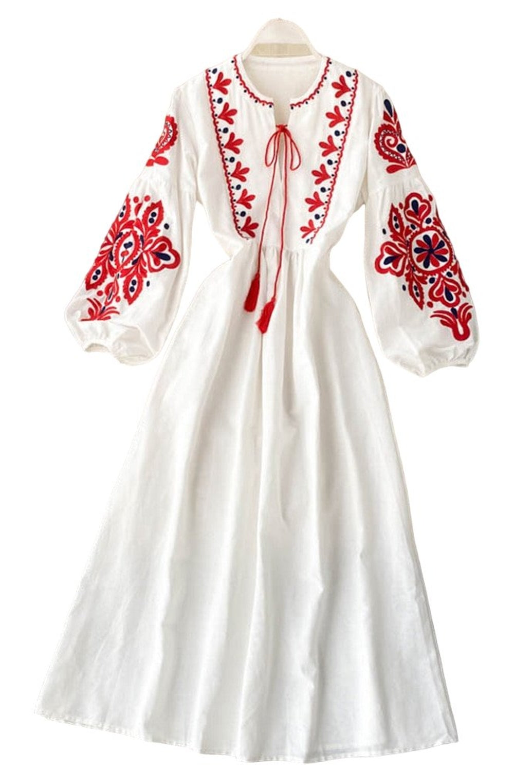 Y2k Bohemian O-Neck Lantern Sleeve Dress