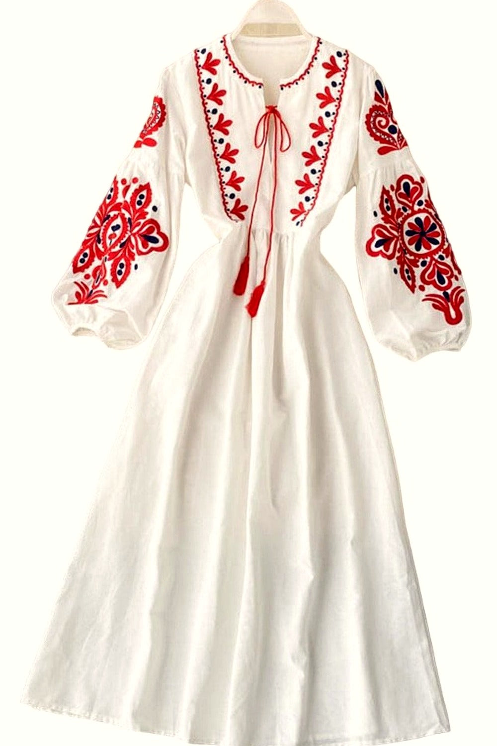 Y2k Bohemian O-Neck Lantern Sleeve Dress