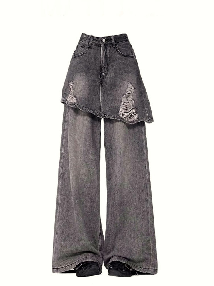 Grunge Skirted Flare Jeans