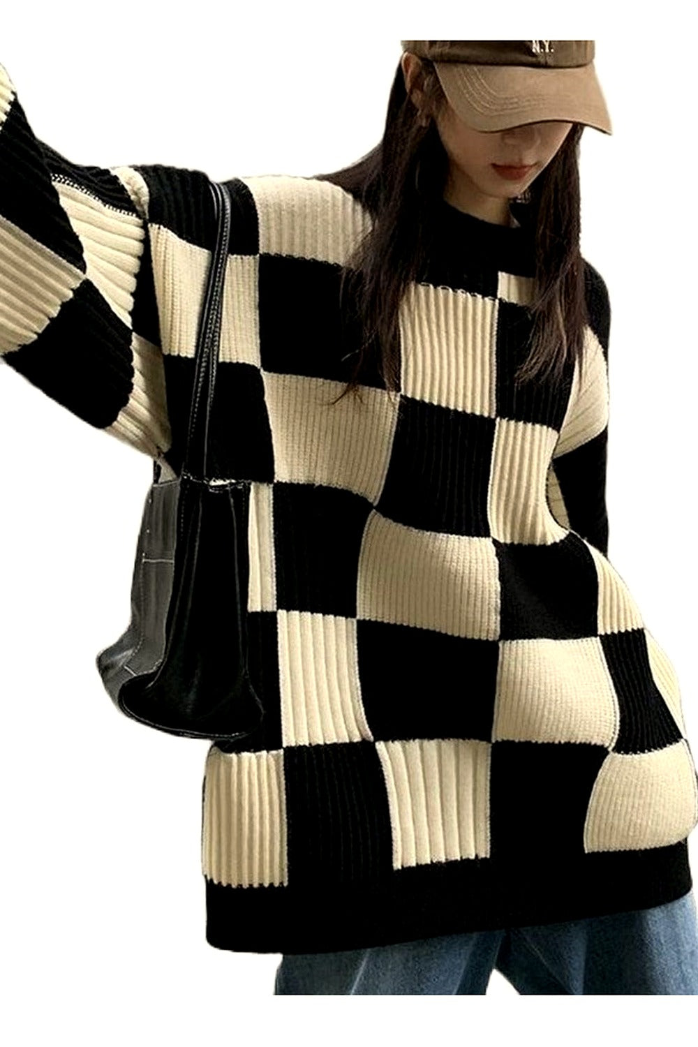 Y2k Checkerboard Oversize Sweater
