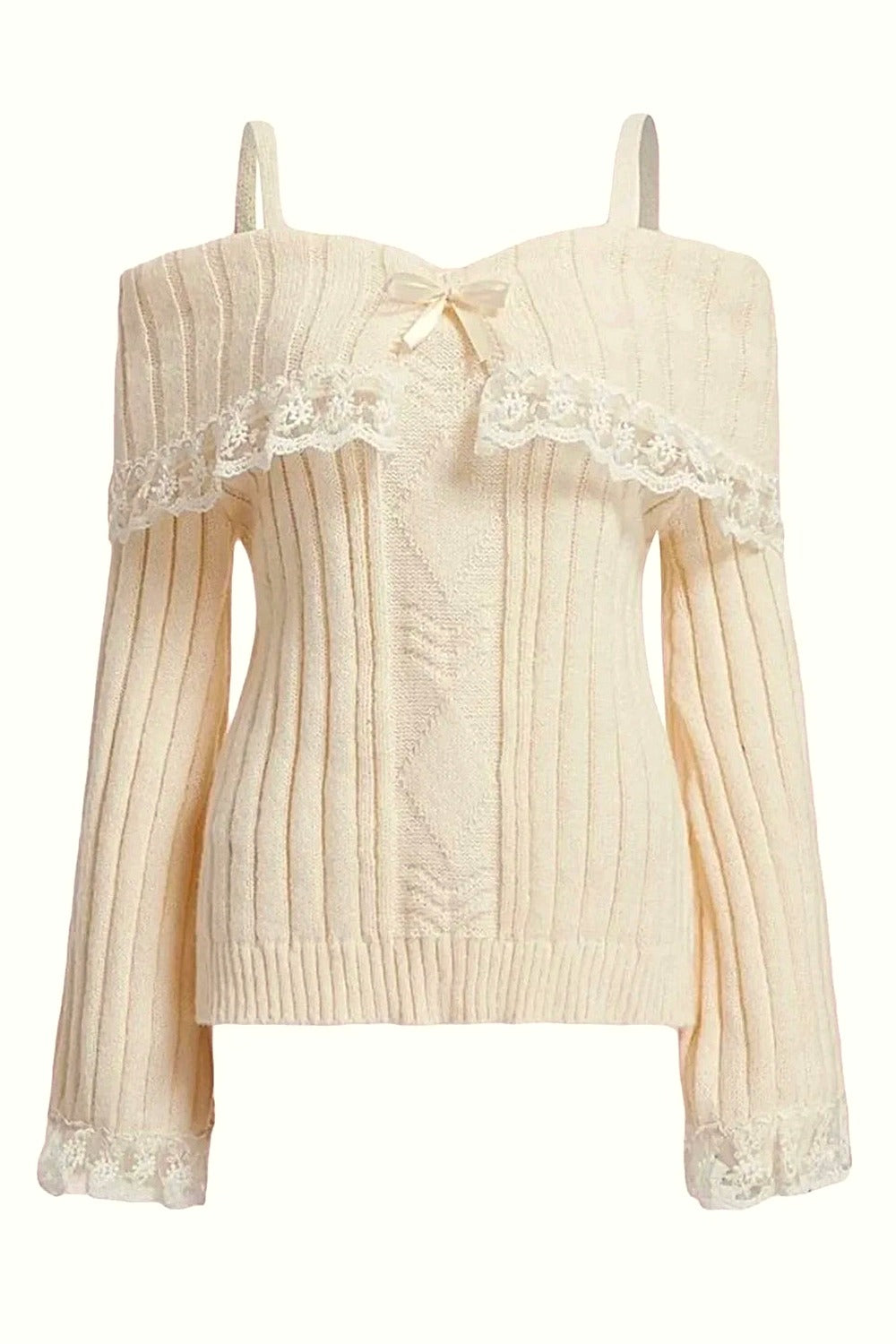 Y2k Cold Shoulder Lace Knit Sweater