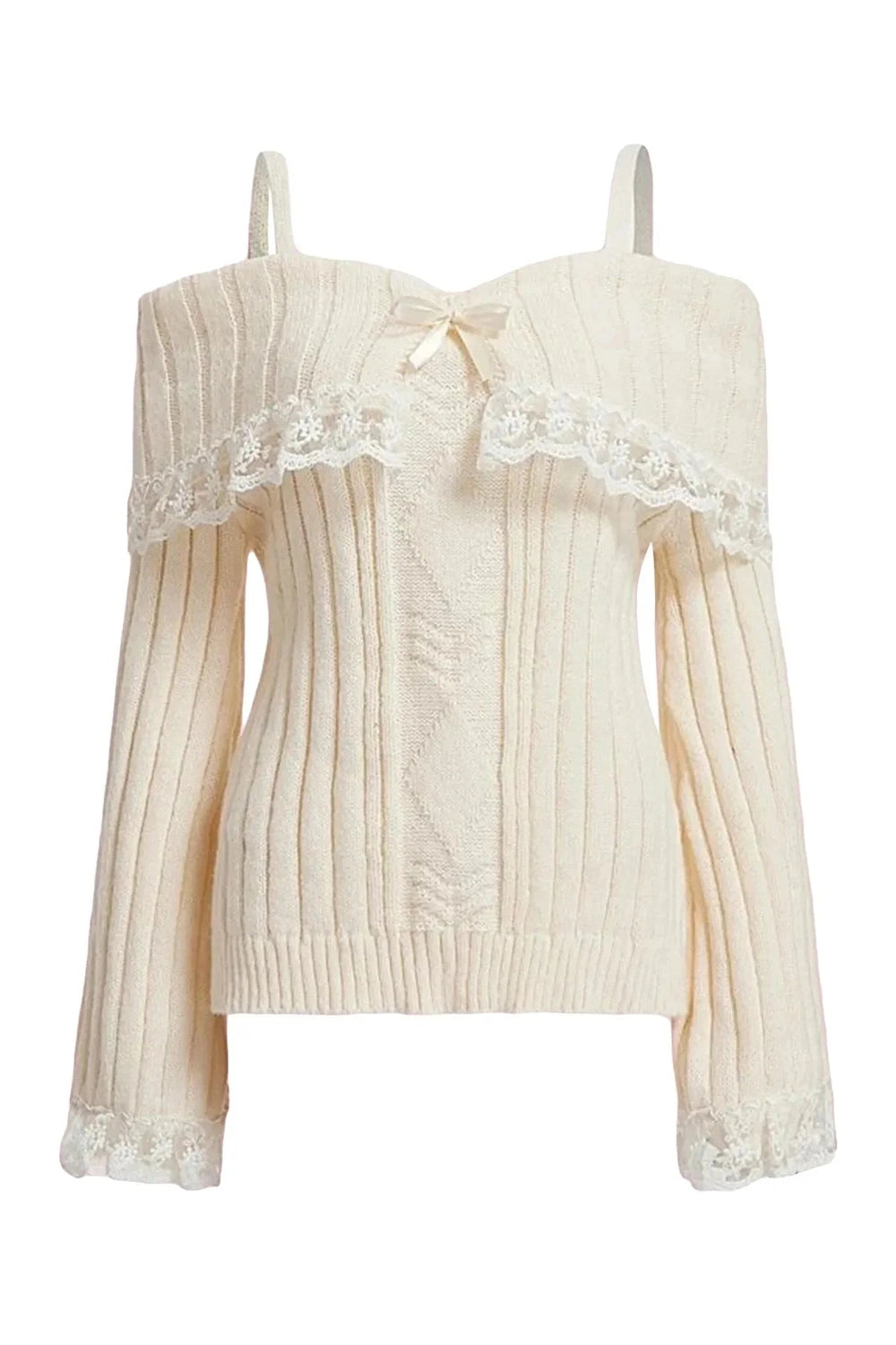 Y2k Cold Shoulder Lace Knit Sweater