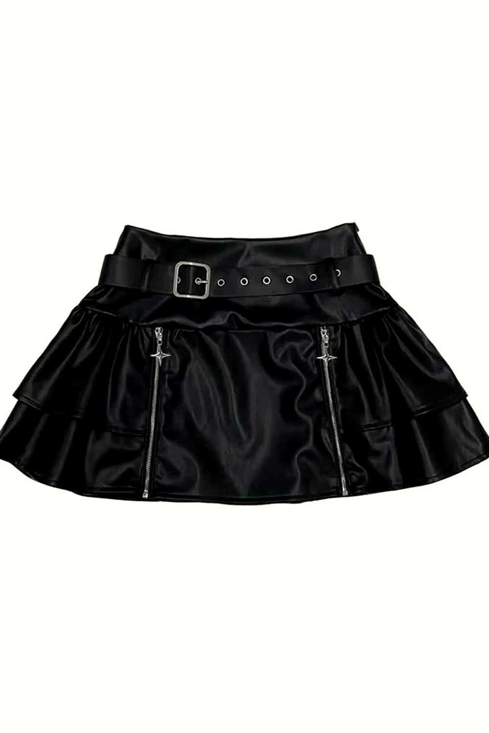 Y2k Cool Zipped Leather Mini Skirt