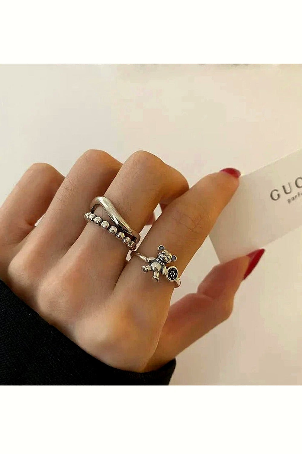 Y2k Creative Silver Bear Rings