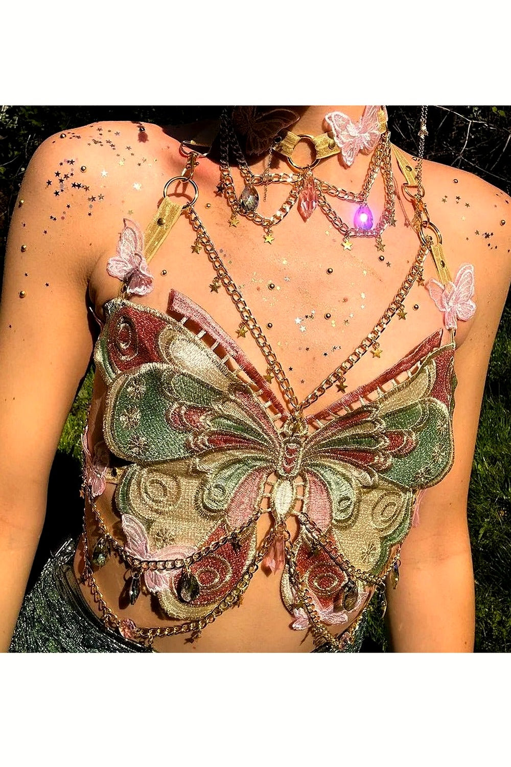 Y2k Crystal Chain Butterfly Crop Top