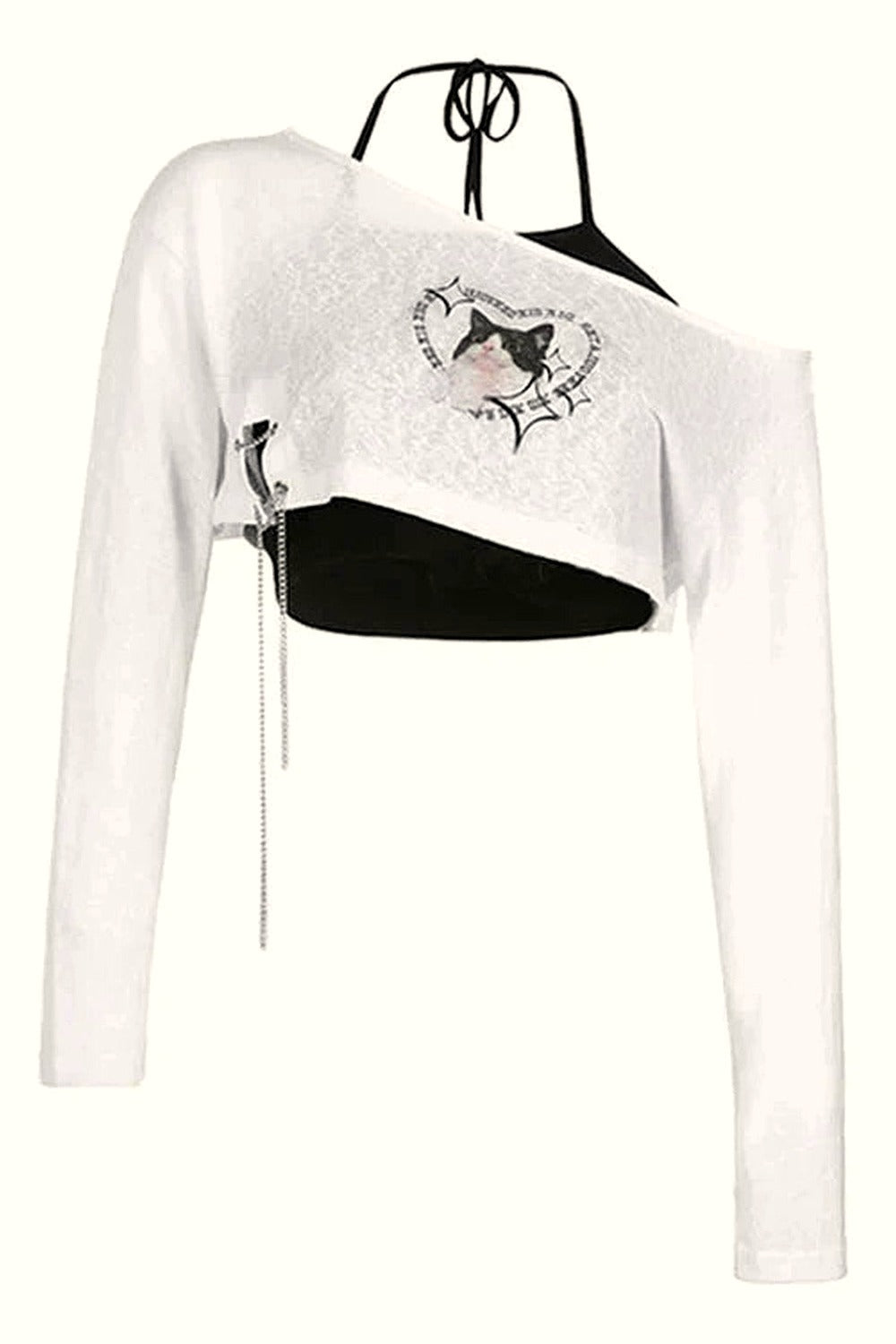 Y2k Cyber Feline Asymmetrical Top