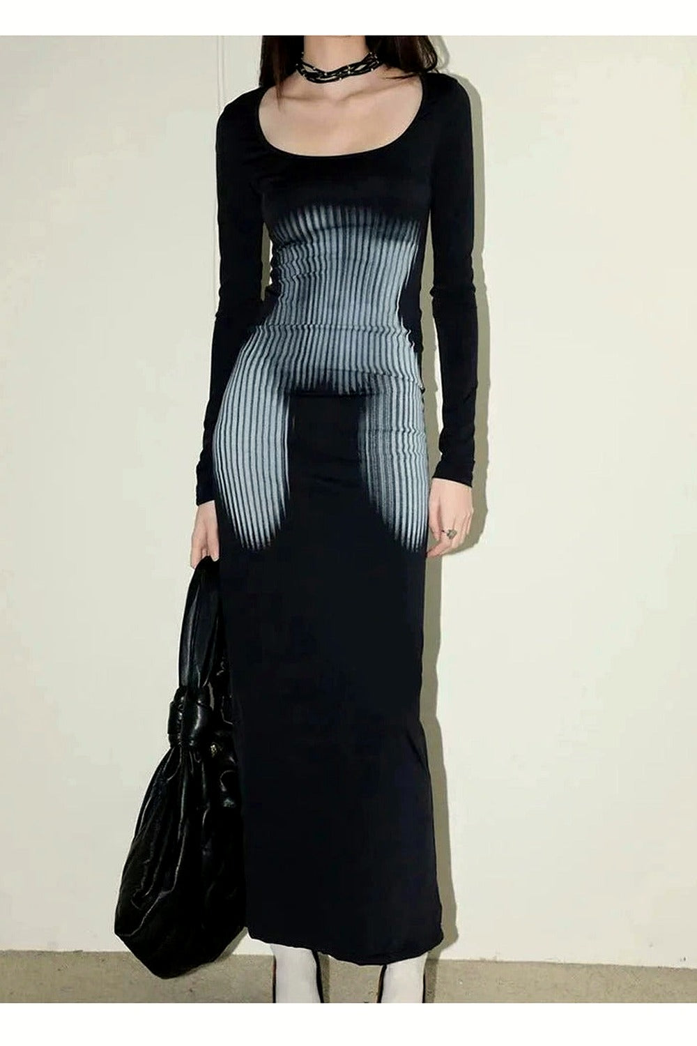 Y2k Dark Wave Ombre Long Sleeve Dress.