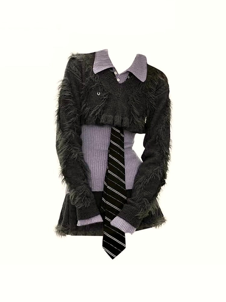 Edgy Academia Flauschiges Pullover-Set