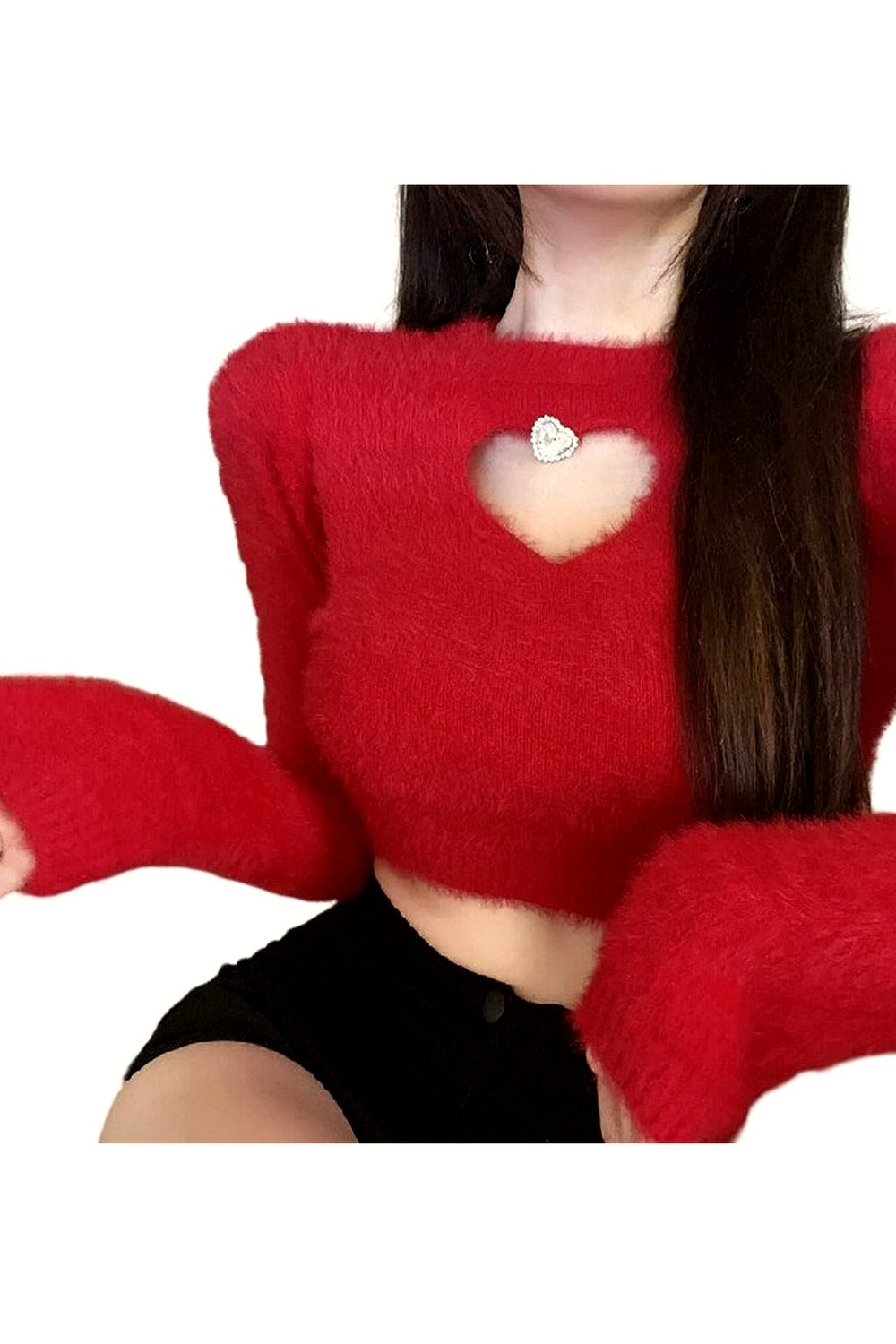 Y2k Diamond-Studded Crop Sweater