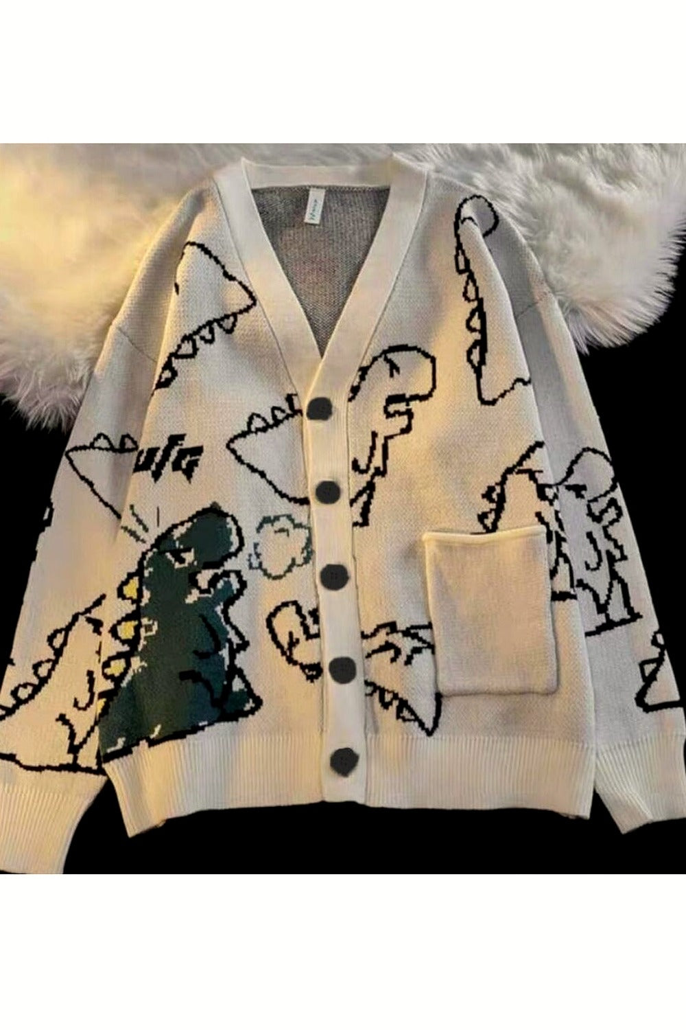 Y2k Dinosaur Cartoon Print Knit Cardigan