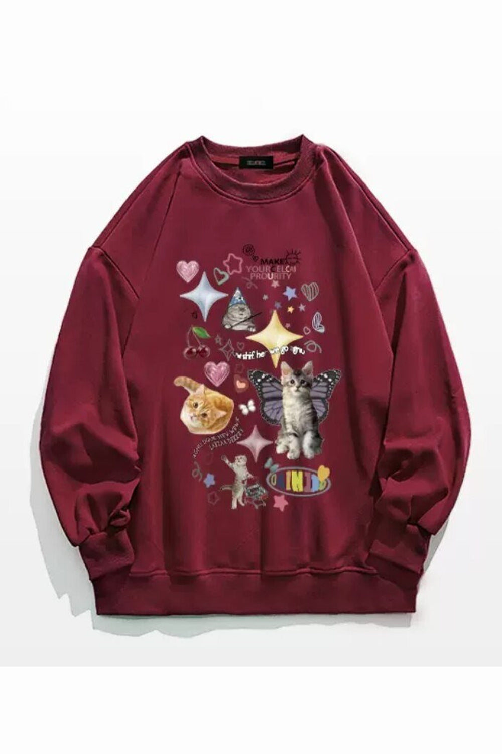 Y2k Dreamcore Cat Print Long Sleeve Hoodie