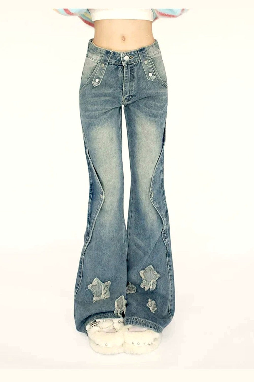 Y2k Embroidery Star Bell Jeans