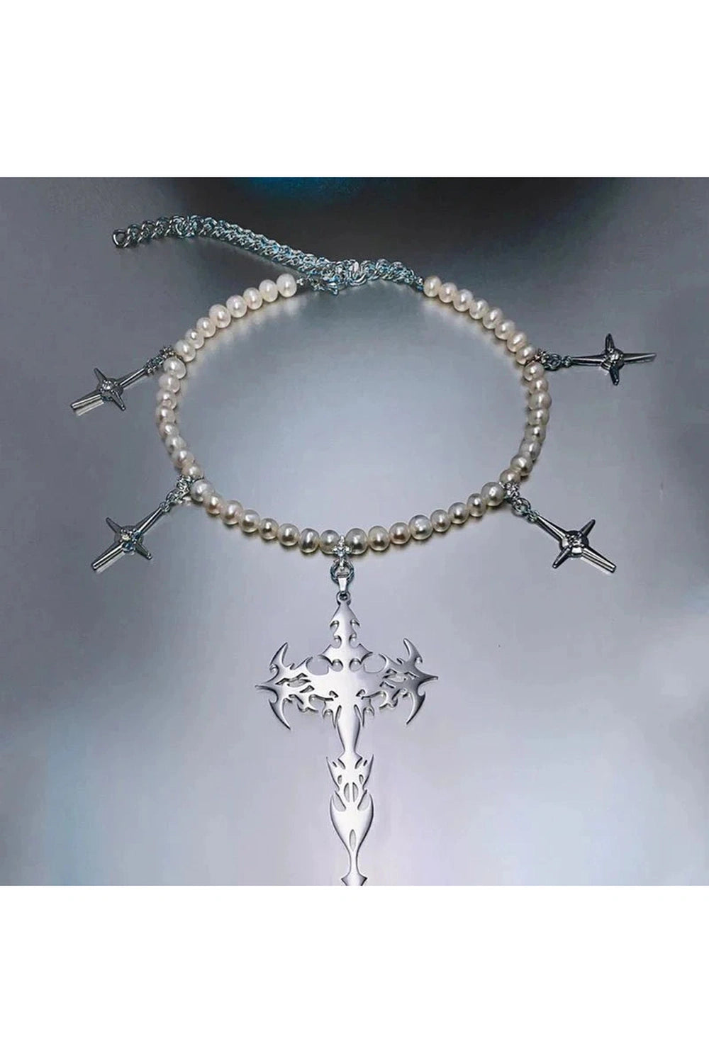 Y2k Goth Pearl Cross Necklace