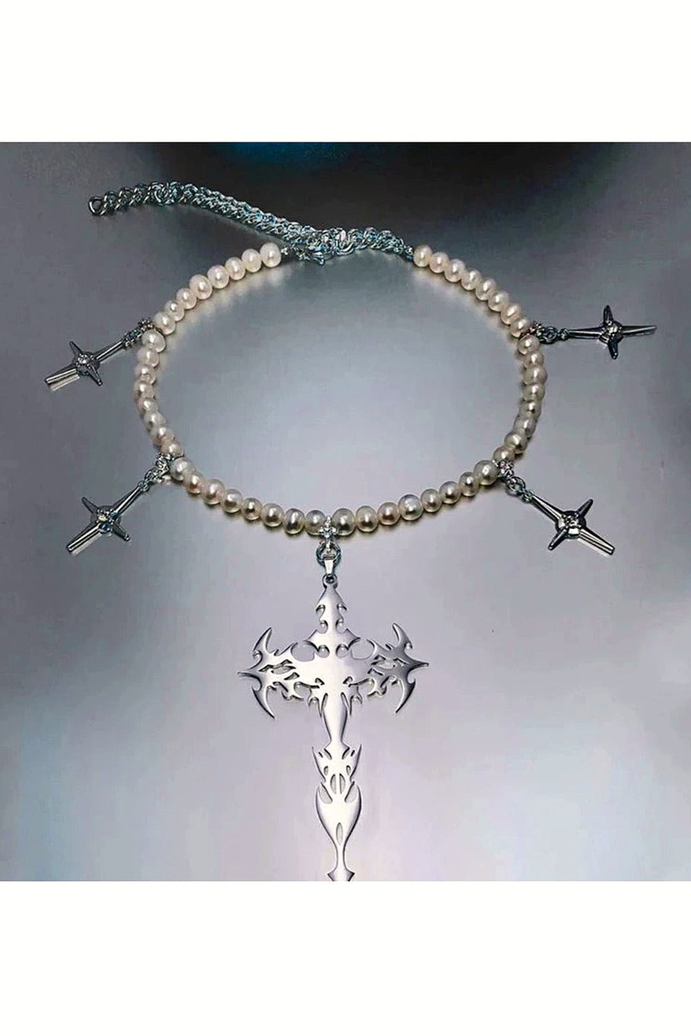 Y2k Goth Pearl Cross Necklace