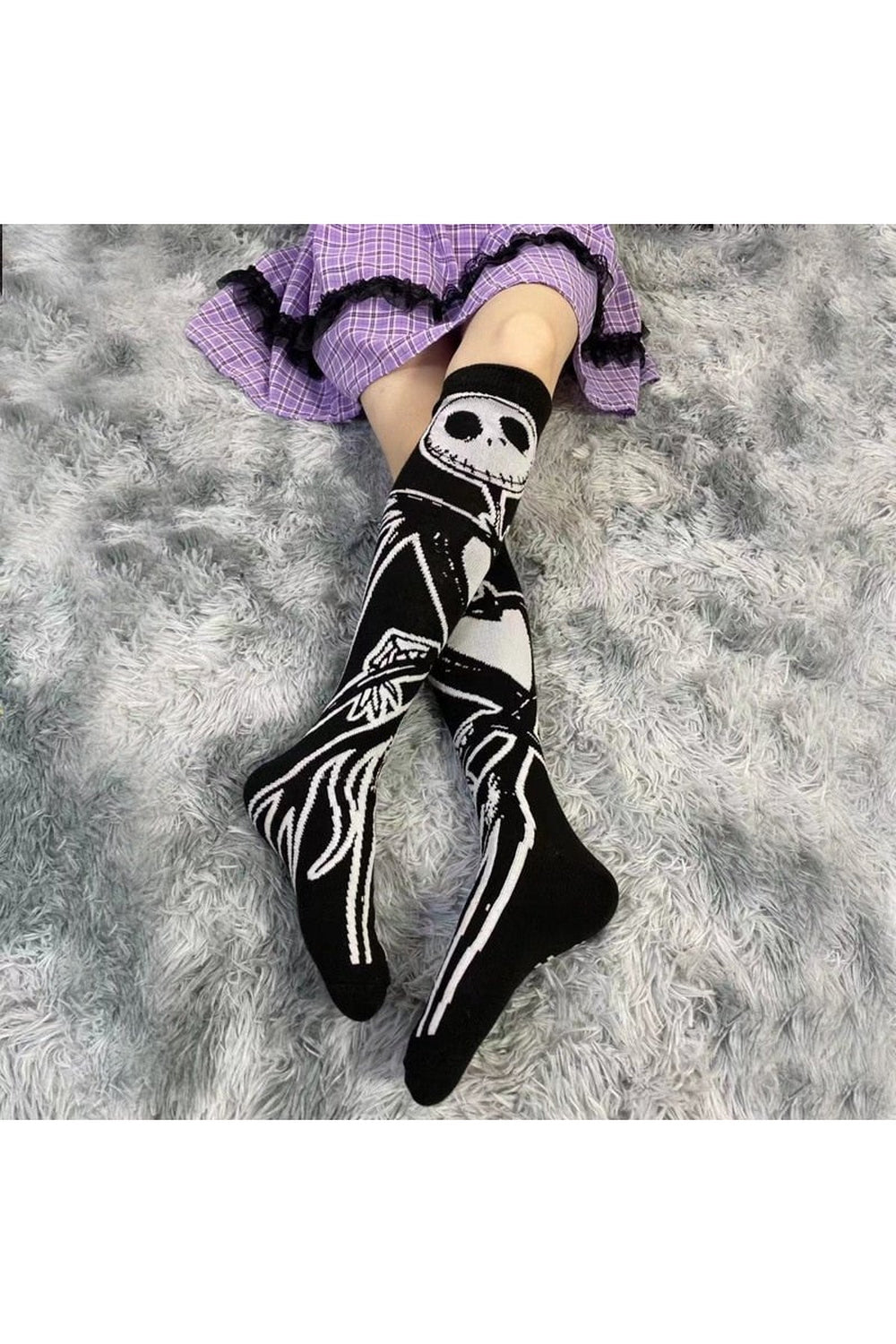 Y2k Goth Skeleton Pattern Knee Socks