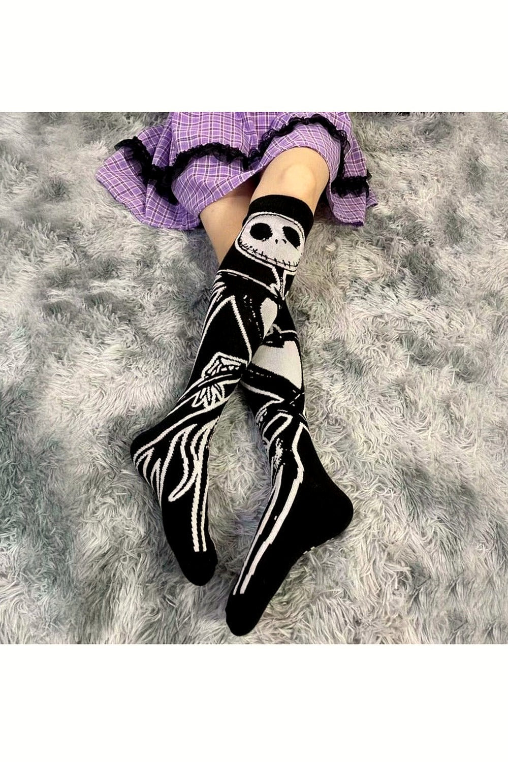 Y2k Goth Skeleton Pattern Knee Socks
