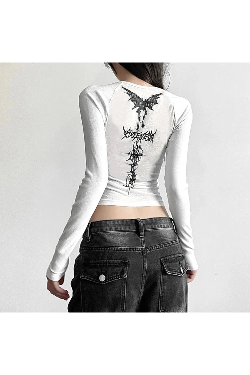 Y2k Gothic Angel Long Sleeve Top