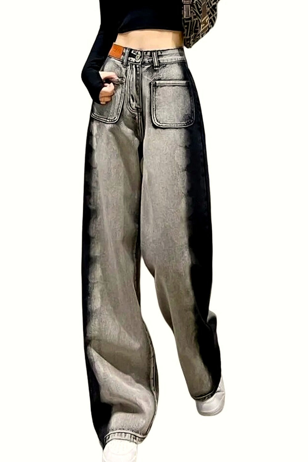 Y2k Gray-Black Stripe Street Jeans