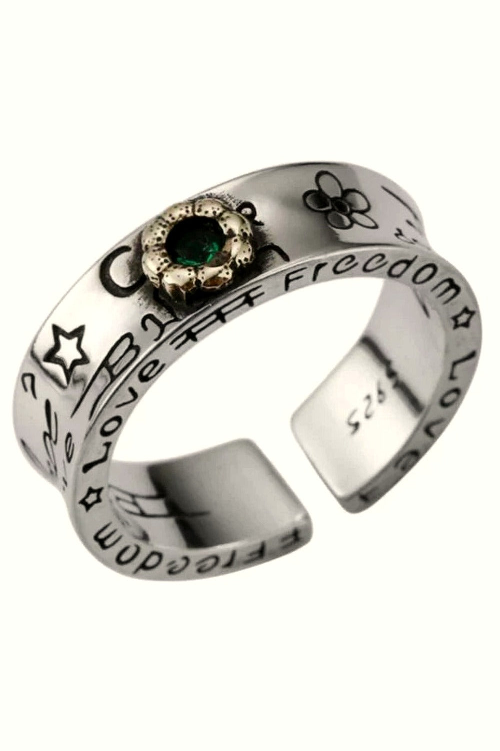 Y2k Green Zircon Flower Rings