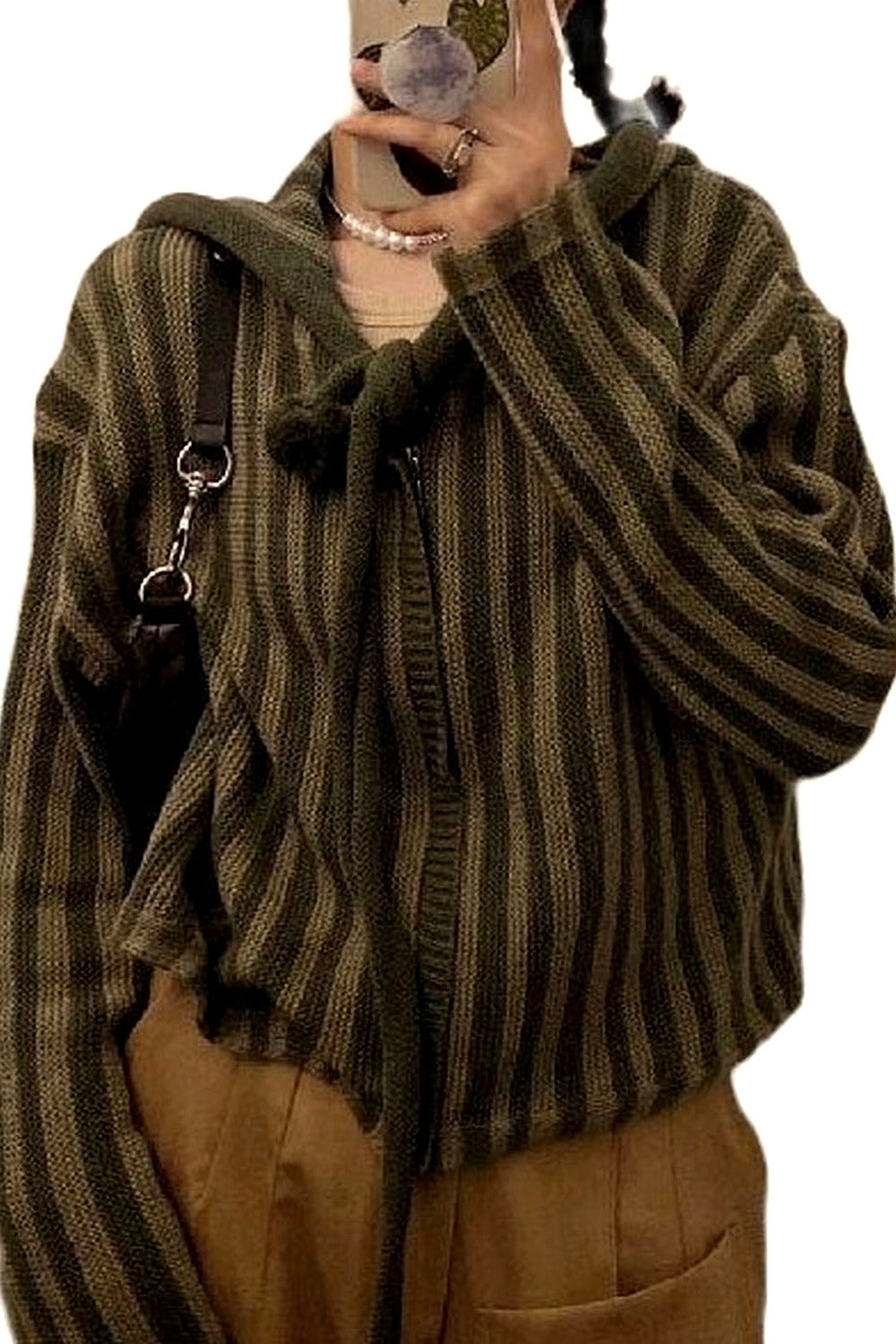 Y2k Grunge Striped Knit Cardigan