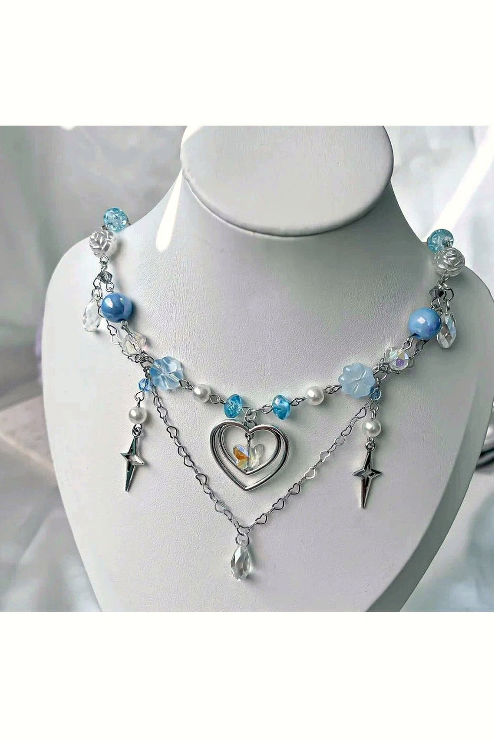 Y2k Handmade Blue Heart Necklace