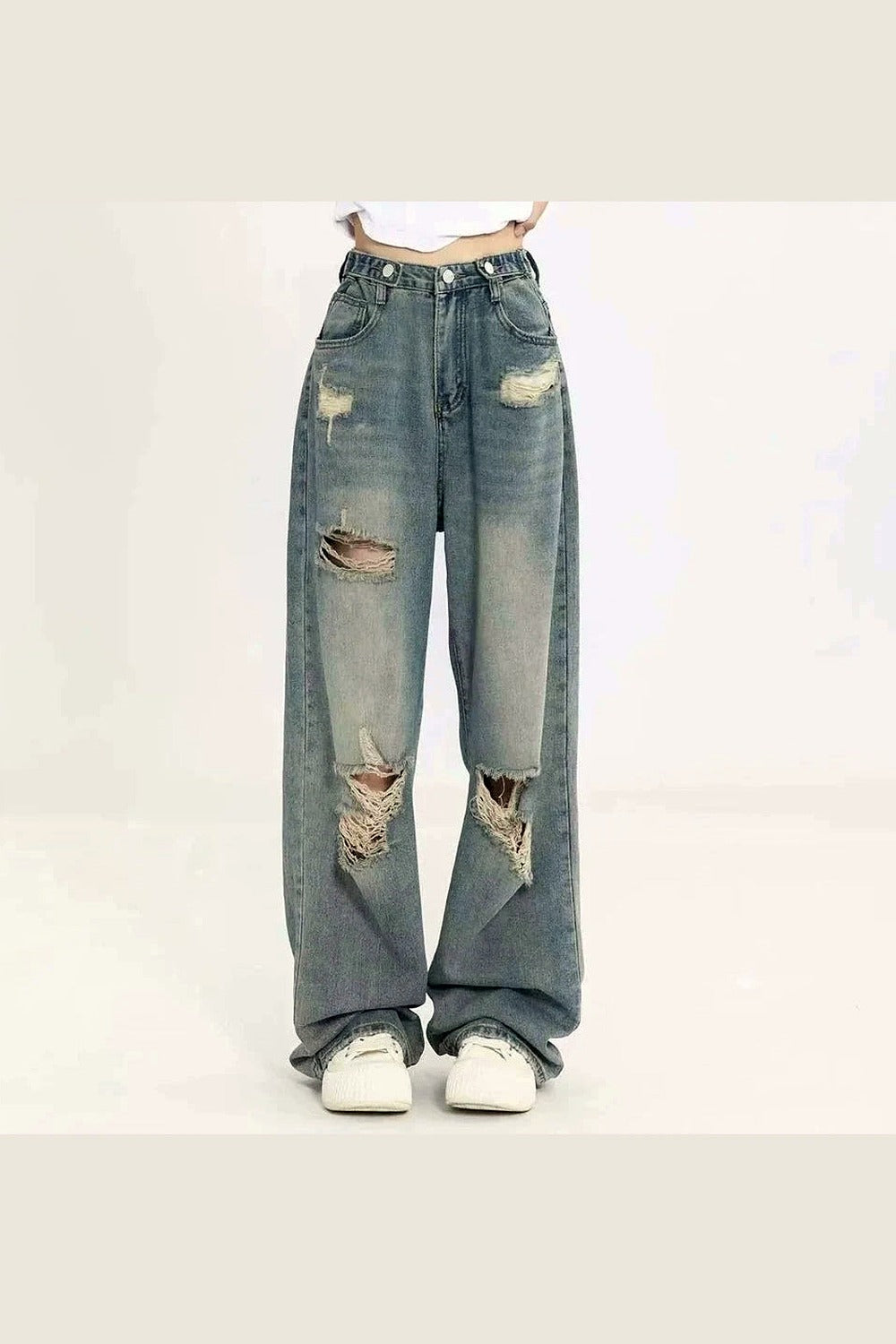 Y2k Hole-punched High Waist Jeans